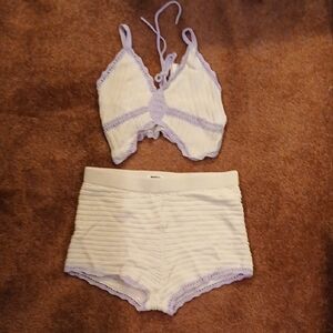 PINK Victoria's Secret White and Lavender Lace Bra Set